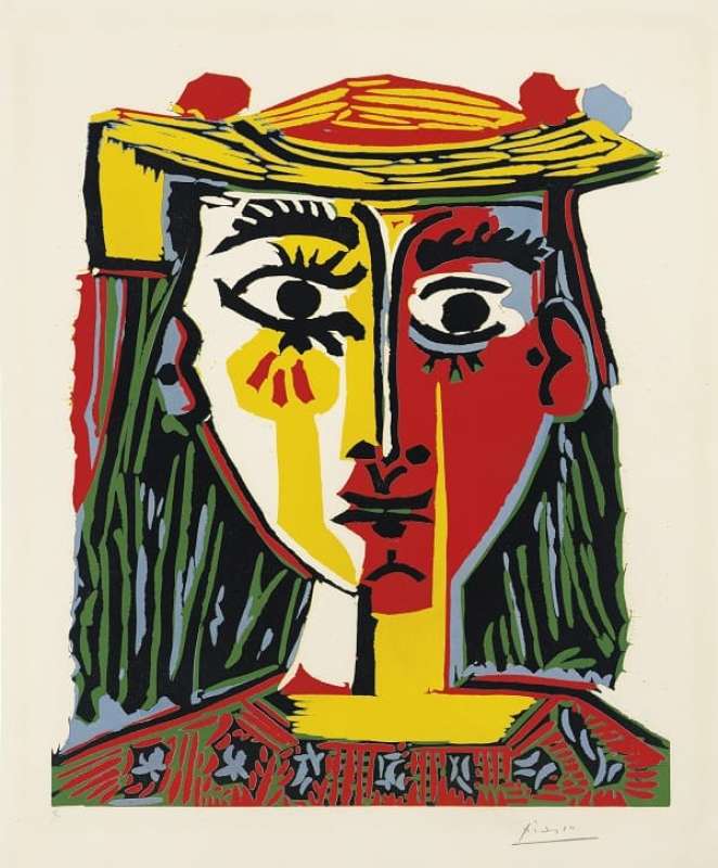 Pablo Picasso, Buste de femme au chapeau, Linogravure de 1962