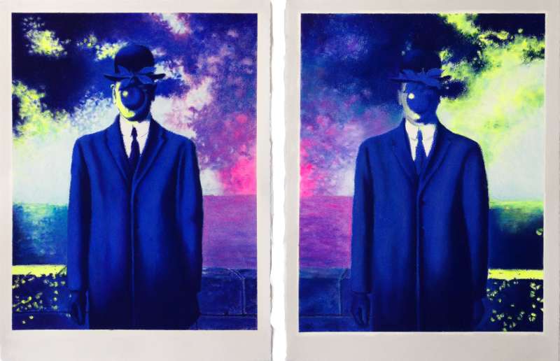 Sara Fratini, Perturbations ou Catastrophes annoncées, I-II (Diptyque), Pastels de couleurs et pigments, 2024.