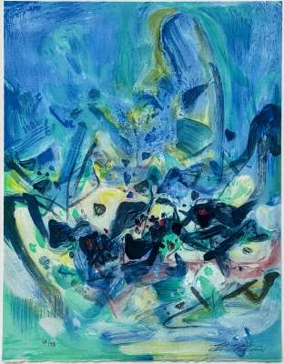 Saison bleue (Planche V) (Farblithographie) - Teh-Chun CHU