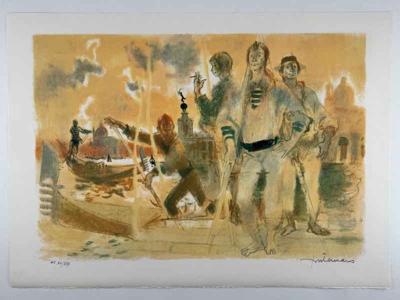 Lucien Fontanarosa (1912-1975) // Gondoliers à Venise (Litografía) — Artistes Divers — Vista con márgenes