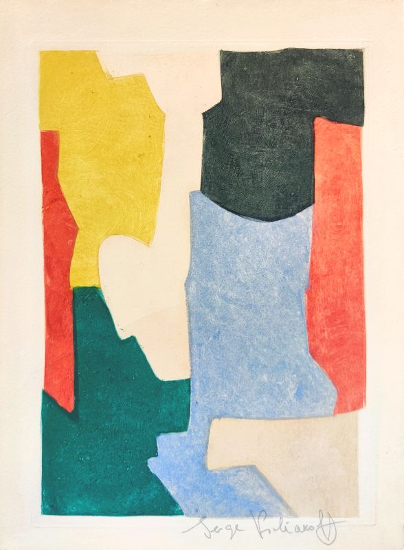 Green, blue, pink and yellow composition (Etching and aquatint) - Serge  POLIAKOFF
