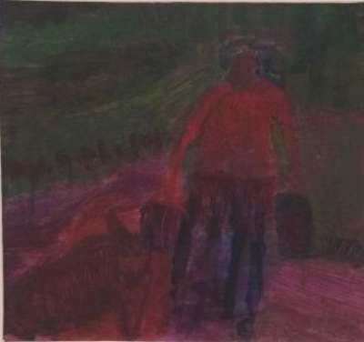 Gros chien avec personnage (Huile sur papier (contemporain)) -  MAUPUR