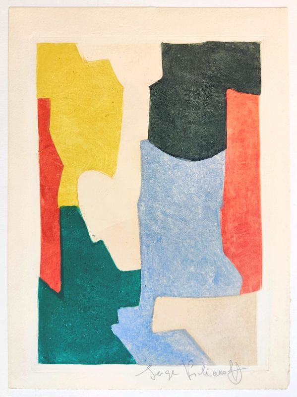 Green, blue, pink and yellow composition (Etching and aquatint) - Serge  POLIAKOFF