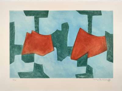 Komposition in Blau, Gr&uuml;n und Rot (Aquatinta) - Serge  POLIAKOFF