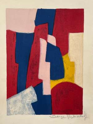 Composition bleue, rouge et rose L34 (Lithographie) - Serge  POLIAKOFF