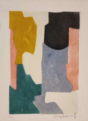 Composition verte, bleue, rose et jaune XXV (Eau-forte et aquatinte) - Serge  POLIAKOFF
