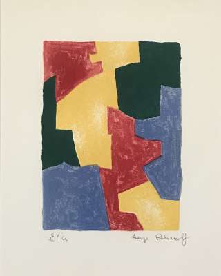 Blue, red, yellow and green composition (Lithograph) - Serge  POLIAKOFF