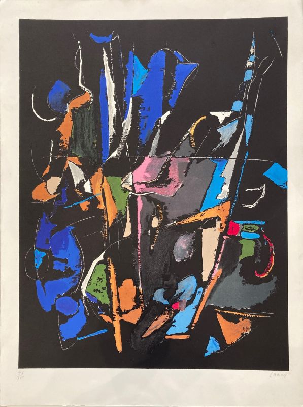 Abstract composition on black background (Lithograph) - André LANSKOY