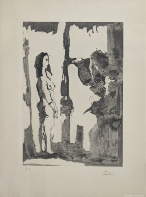 Peintre et modèle aux cheveux longs (Aquatinte) - Pablo  PICASSO