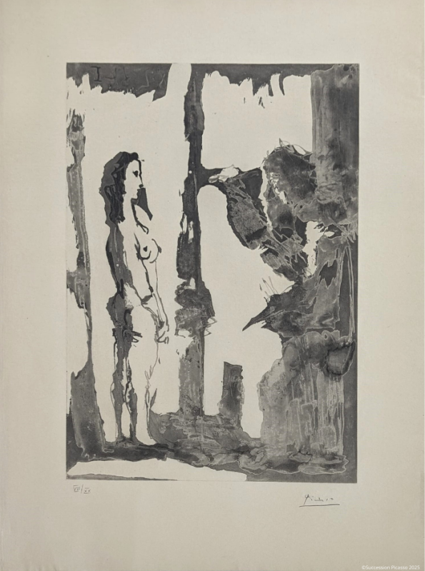 Peintre et modèle aux cheveux longs (Aquatinte) - Pablo  PICASSO