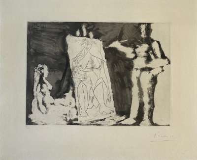 Painter and his canvas, with a model (Etching and aquatint) - Pablo  PICASSO