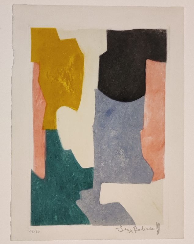 Composition verte, bleue, rose et jaune XXV (Aguafuerte y aguatinta) - Serge  POLIAKOFF