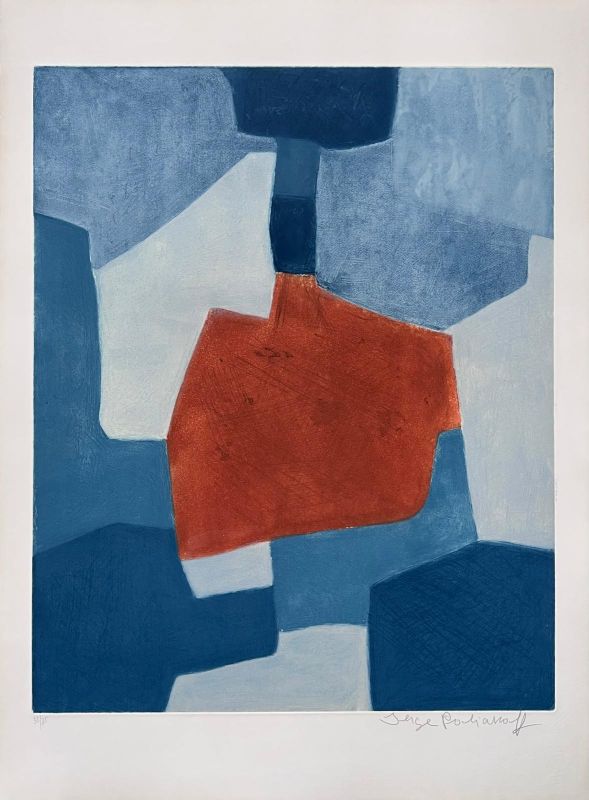 Composition bleue et rouge XXXI (Eau-forte et aquatinte) - Serge  POLIAKOFF