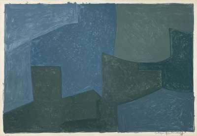Composition in blue and green L52 (Lithograph) - Serge  POLIAKOFF