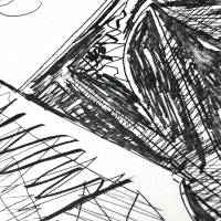 Hombre con chaleco afgano que reflexiona sobre el amor entre un «mosquetero» y su amada (Aguafuerte) — Pablo PICASSO — Vista de detalle