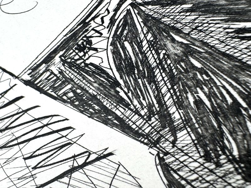 Hombre con chaleco afgano que reflexiona sobre el amor entre un «mosquetero» y su amada (Aguafuerte) — Pablo PICASSO — Vista de detalle