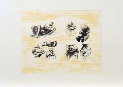 "Eight sculptural ideas, girl writing" (Lithograph) - Henry  MOORE