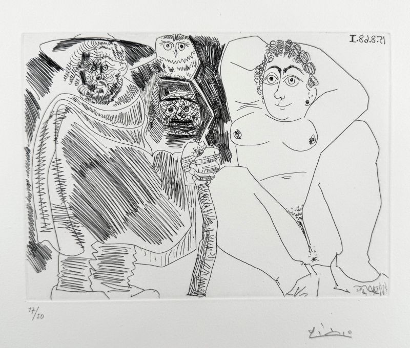 Grosse Prostitu&eacute;e, Sorci&egrave;re &agrave; la Chouette et Voyageur en Sabots (Eau-forte) - Pablo  PICASSO