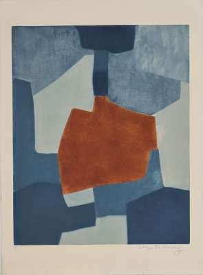 Composition in blue and red XXXI (Aquatint) - Serge  POLIAKOFF