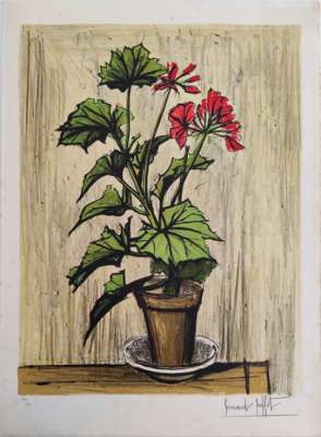Le pot de géranium (Lithographie) - Bernard BUFFET