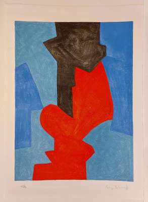 Composition bleue, rouge et noire L75 (Lithographie) - Serge  POLIAKOFF