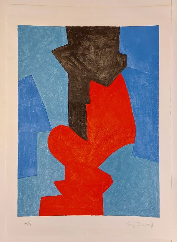 Composition bleue, rouge et noire L75 (Lithographie) - Serge  POLIAKOFF
