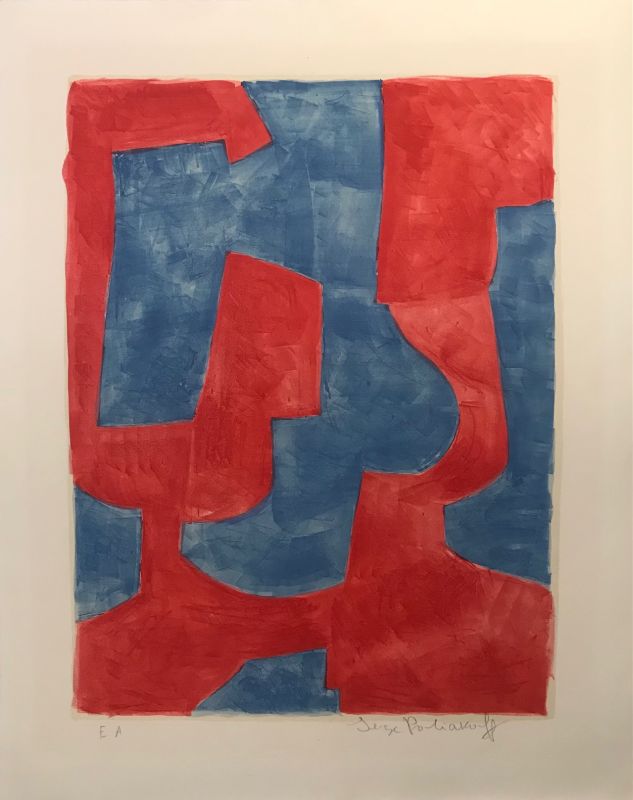 Blaue und rote Komposition (Farblithographie) - Serge  POLIAKOFF