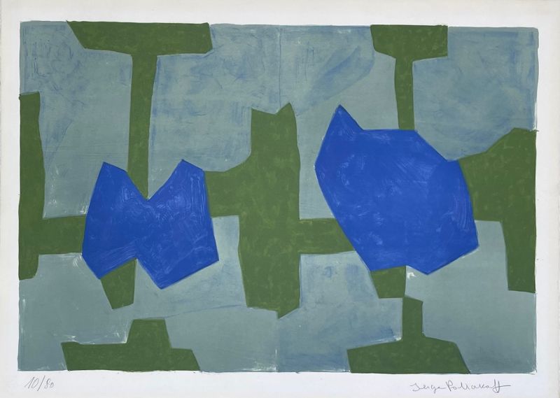 Composition in blue and green L70 (Lithograph) - Serge  POLIAKOFF