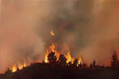 Incendi IV (Öl auf Kupfer ) - Sara FRATINI