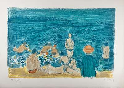 Andr&eacute; Cottavoz (1912-2012) // Un apr&egrave;s-midi &agrave; la plage (Lithographie) -  Artistes Divers
