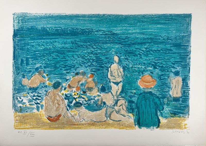 André Cottavoz (1912-2012) // Un après-midi à la plage (Farblithographie) — Artistes Divers