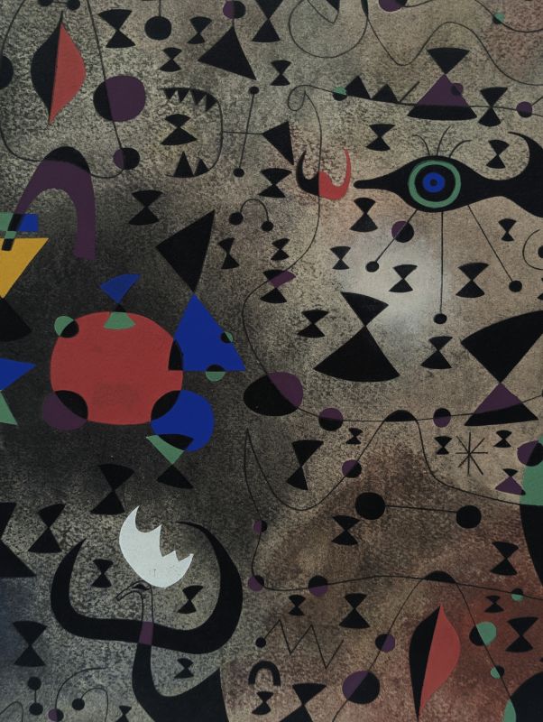 Femmes au bord du lac à la surface irisée par le passage d'un cygne (Constellations) (Pochoir) — Joan MIRO