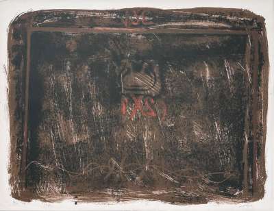 Lithograph in black, sienna, and red (Lithograph) - Antoni  TAPIES