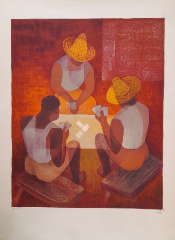 Louis Toffoli (1907-1999) / Joueurs de cartes à Bahia (Lithographie) -  Artistes Divers