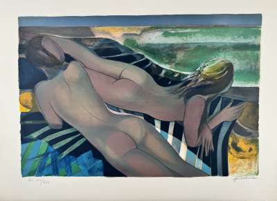 Camille Hilaire (1916-2004) // Nus sur le transat (Lithographie) -  Artistes Divers