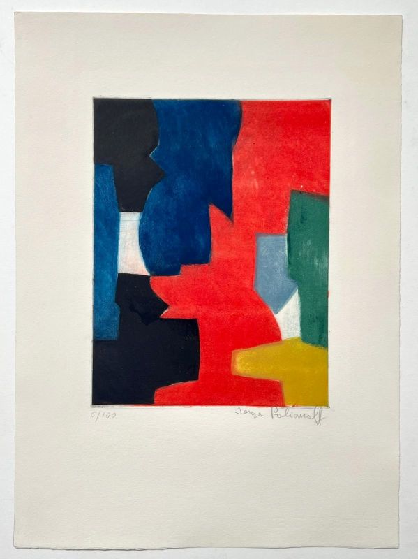 Composition bleue, rouge, verte et noire III (Aguafuerte y aguatinta) - Serge  POLIAKOFF