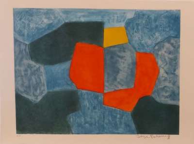 Composition  in green, blue, red and yellow XXXV (Etching and aquatint) - Serge  POLIAKOFF