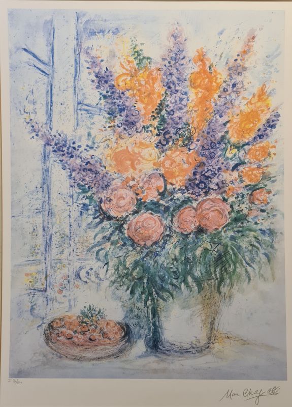 Bouquet avec un bol de cerises (Lithographie) - Marc CHAGALL