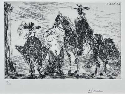 Gentilhomme, femme honteuse et reitre (Eau-forte) - Pablo  PICASSO