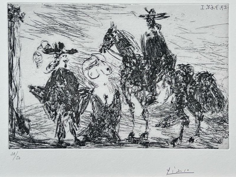 Gentilhomme, femme honteuse et reitre (Eau-forte) - Pablo  PICASSO