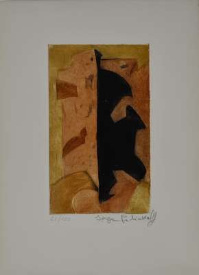 Composition in orange, red and black (Etching) - Serge  POLIAKOFF