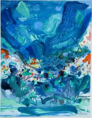 Saison bleue (Planche II) (Farblithographie) - Teh-Chun CHU