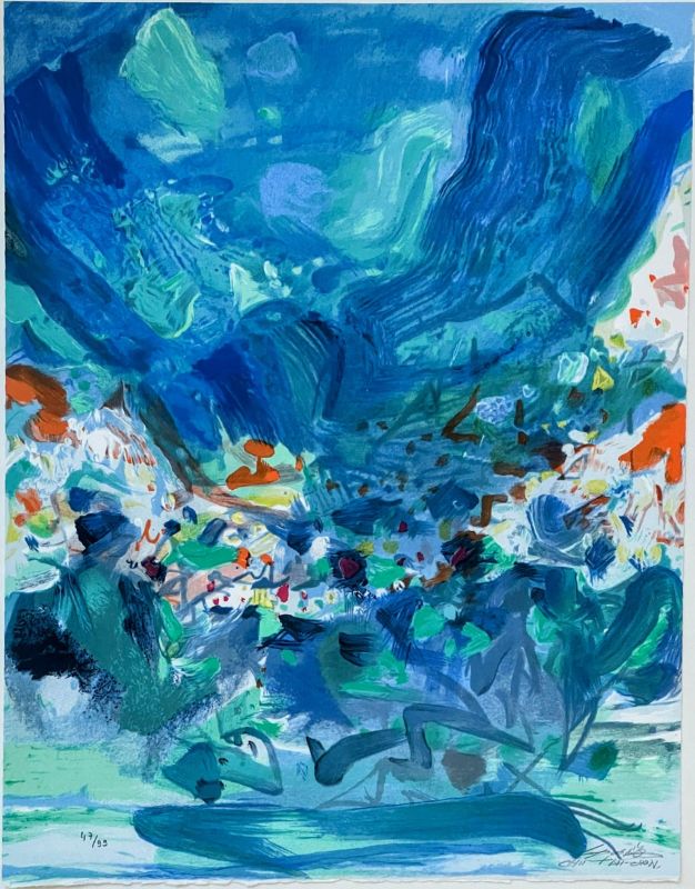 Saison bleue (Planche II) (Farblithographie) - Teh-Chun CHU