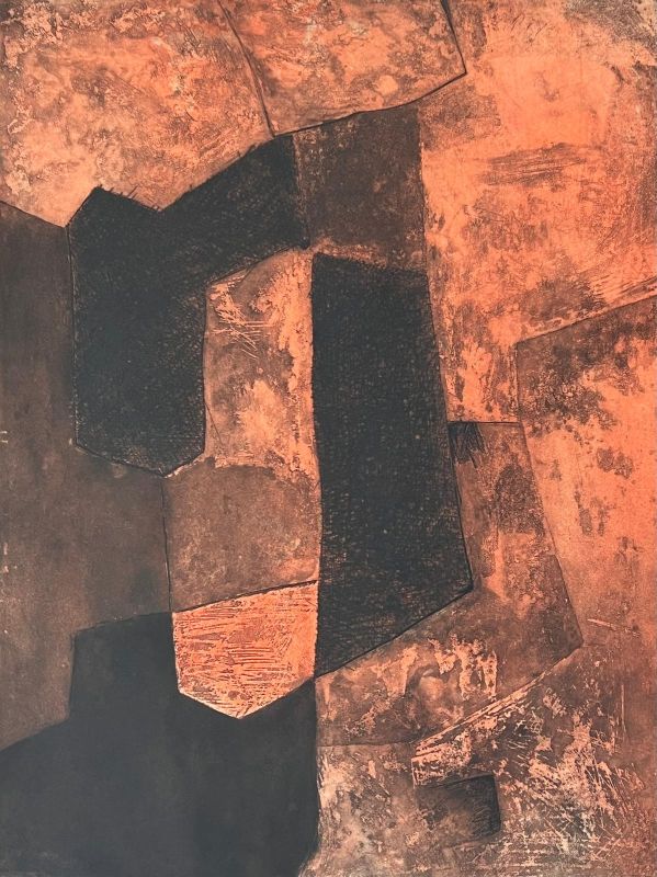 Composition Brune et Rouge XV (Eau-forte et aquatinte) - Serge  POLIAKOFF