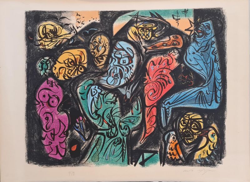 Astres et visages (Lithographie) - André  MASSON