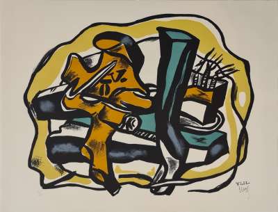 Komposition auf gelbem Hintergrund (Farblithographie) - Fernand LEGER