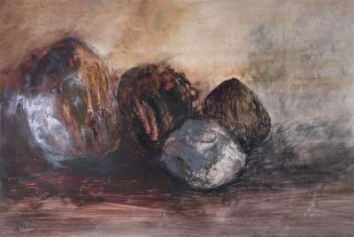 Noix de coco séchées (Huile sur papier (contemporain)) - Véronique NEROU