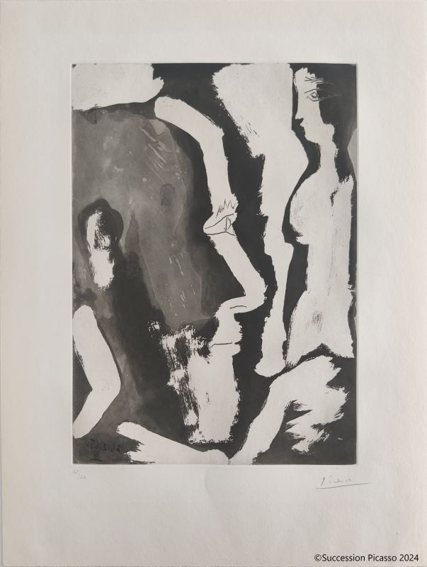 Sculpteur travaillant à un buste de femme II (Eau-forte et aquatinte) - Pablo  PICASSO