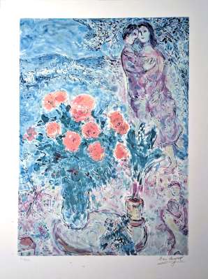 Le Bouquet rouge (Lithographie) - Marc CHAGALL