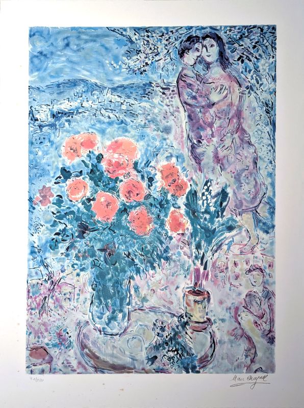 The Red Bouquet (Lithograph) - Marc CHAGALL